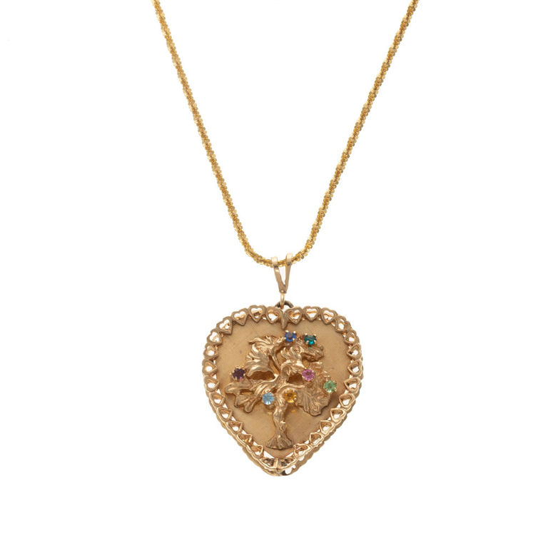 14k Yellow Gold Gemstone Heart Pendant Necklace