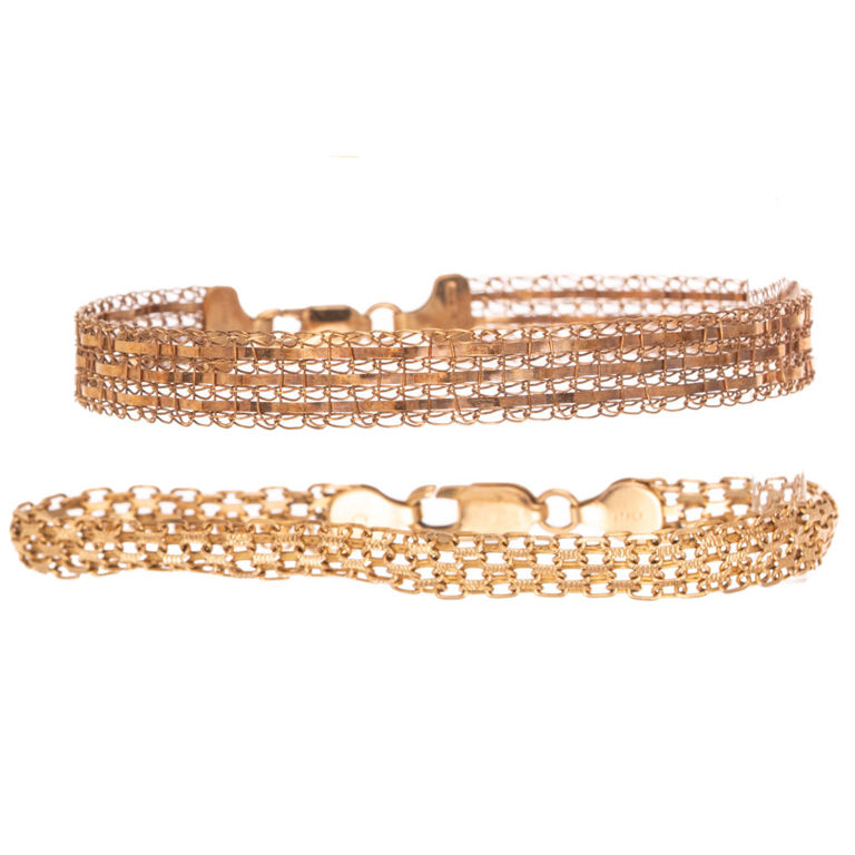 Two 14k and 10k Yellow Gold Link Bracelets