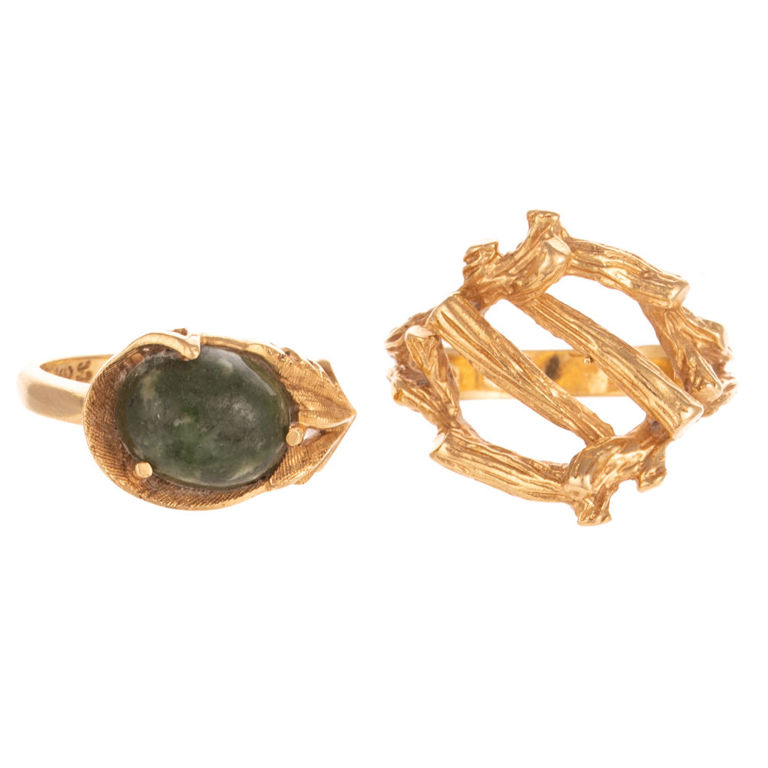 Two 14k Yellow Gold Brutalist Style Rings