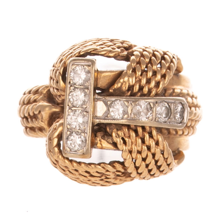 14k Yellow Gold Diamond Knot Ring