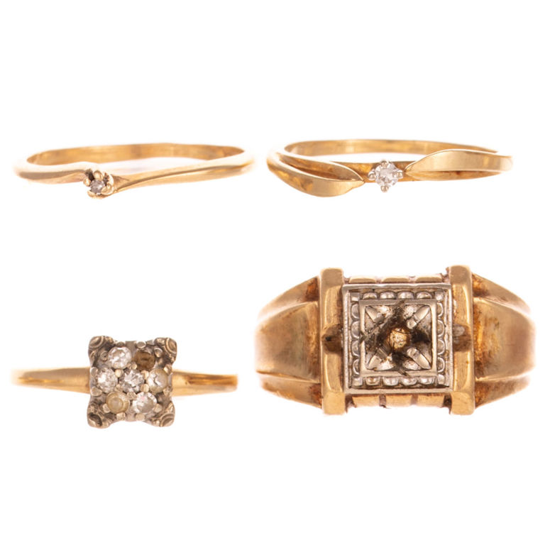 Four 14k Yellow Gold Diamond Rings