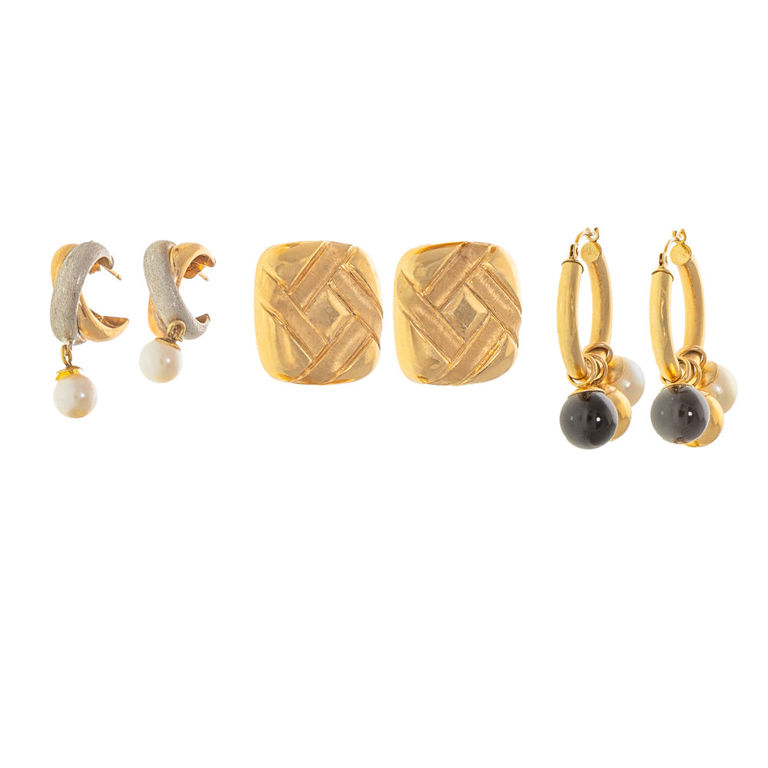 Three Pairs of 14k and 10k Gold Earrings