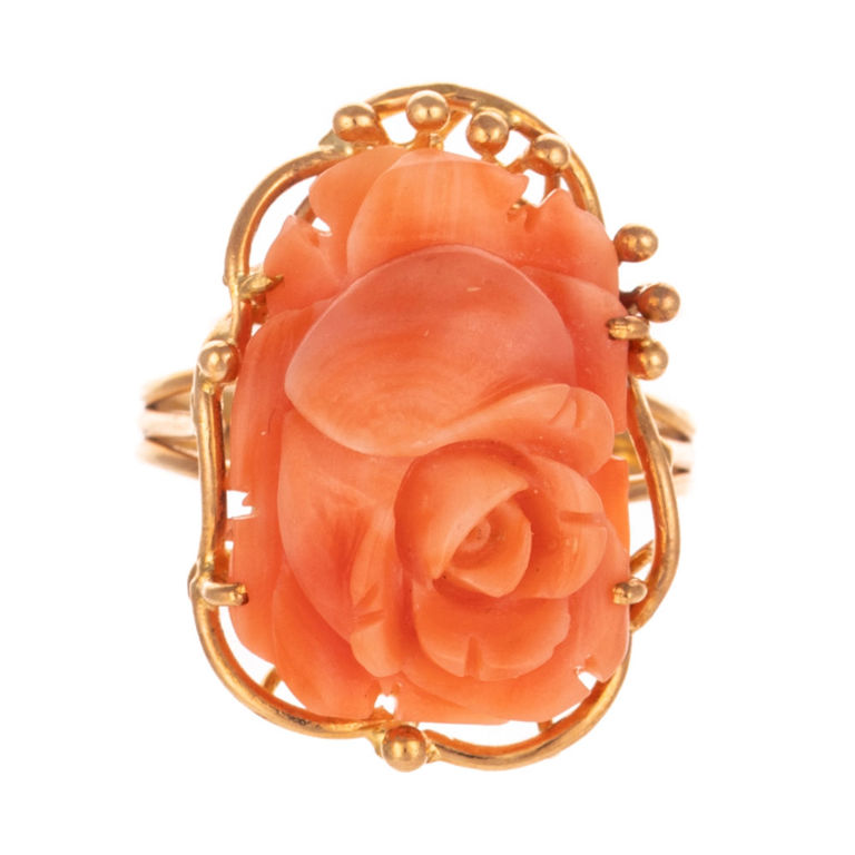 14k Yellow Gold Flower Coral Ring
