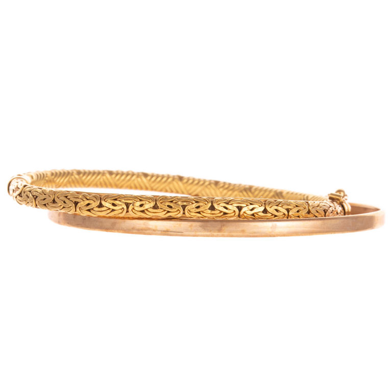 Two 14k and 10k Yellow Gold Bangle Bracelets