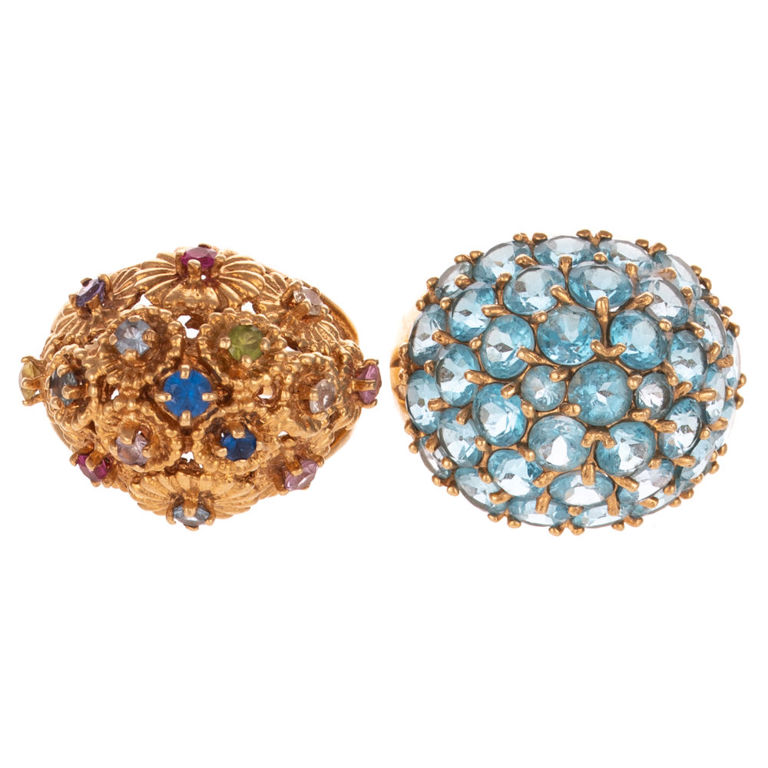 Two 14k Yellow Gold Gemstone Dome Rings