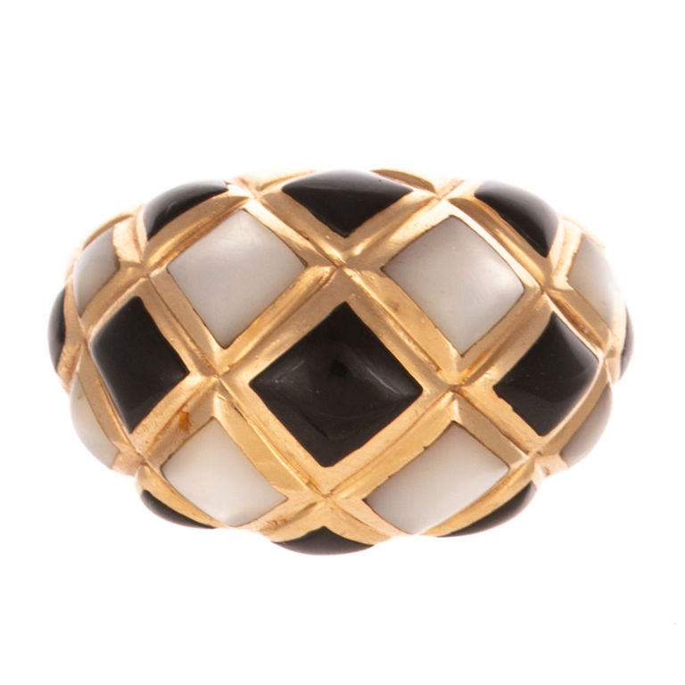 14k Yellow Gold Onyx and Mother-of-Pearl Dome Ring