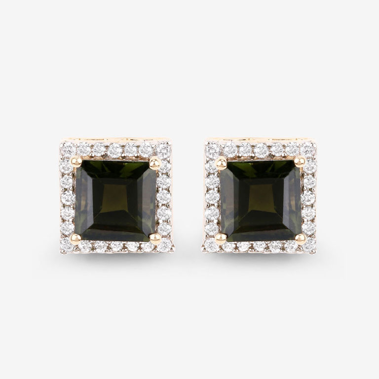 14k Yellow Gold Tourmaline and Diamond Earrings