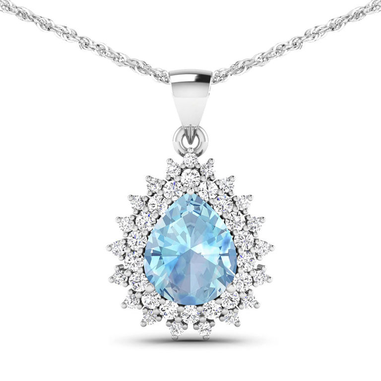 14k White Gold Aquamarine and Diamond Pendant