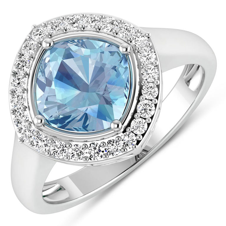 14k White Gold Aquamarine and Diamond Ring