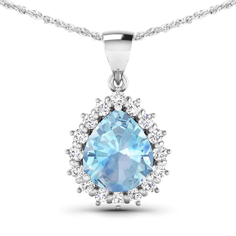 14k White Gold Aquamarine and Diamond Pendant