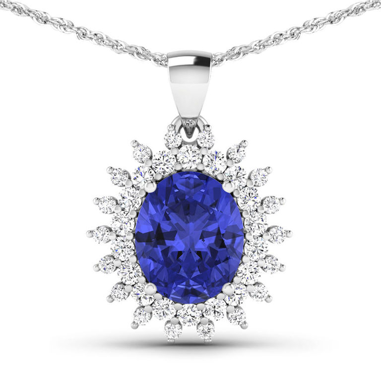 14k White Gold Tanzanite and Diamond Pendant