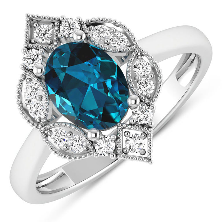 14k White Gold Topaz and Diamond Ring