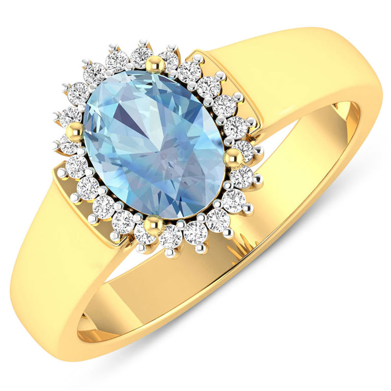14k Yellow Gold Aquamarine and Diamond Ring