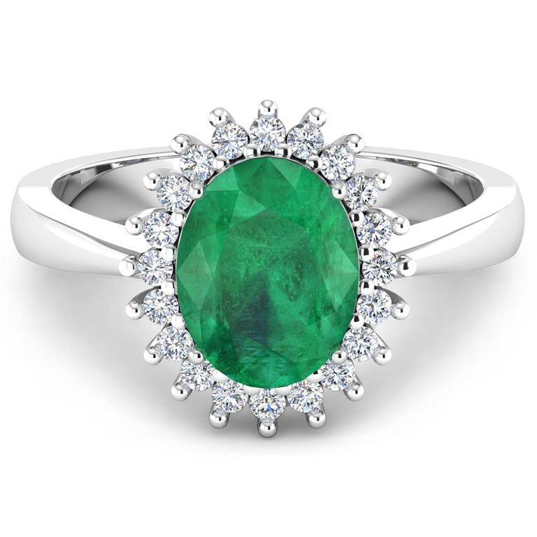 14k White Gold Emerald and Diamond Ring