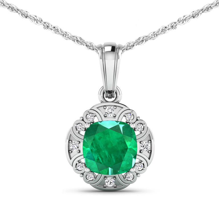 14k White Gold Emerald and Diamond Pendant