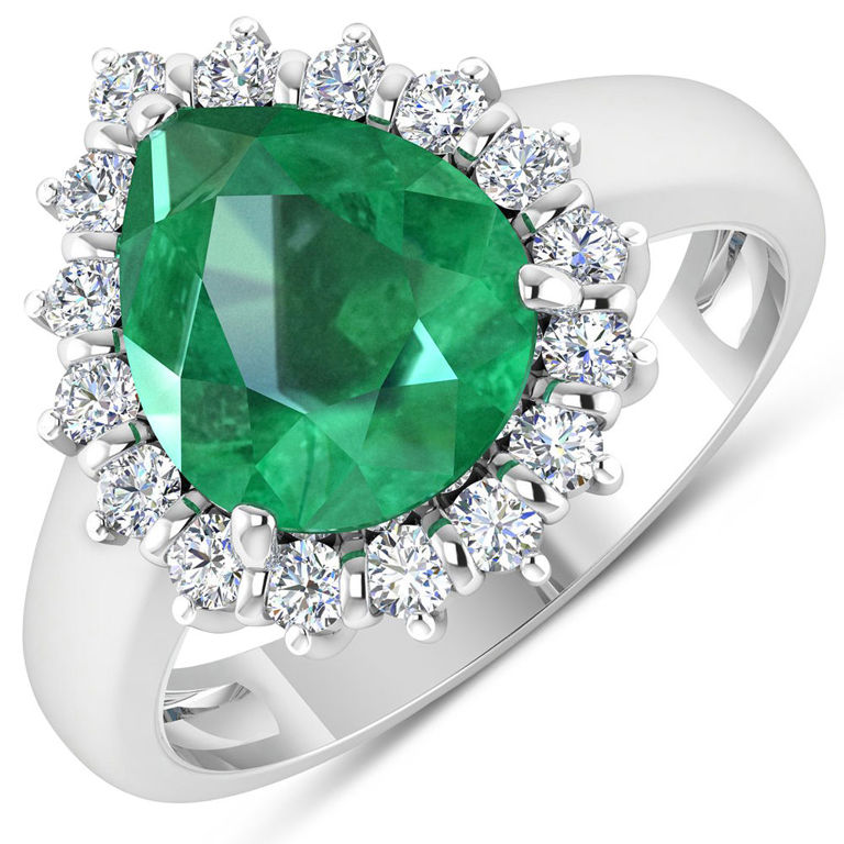14k White Gold Emerald and Diamond Ring