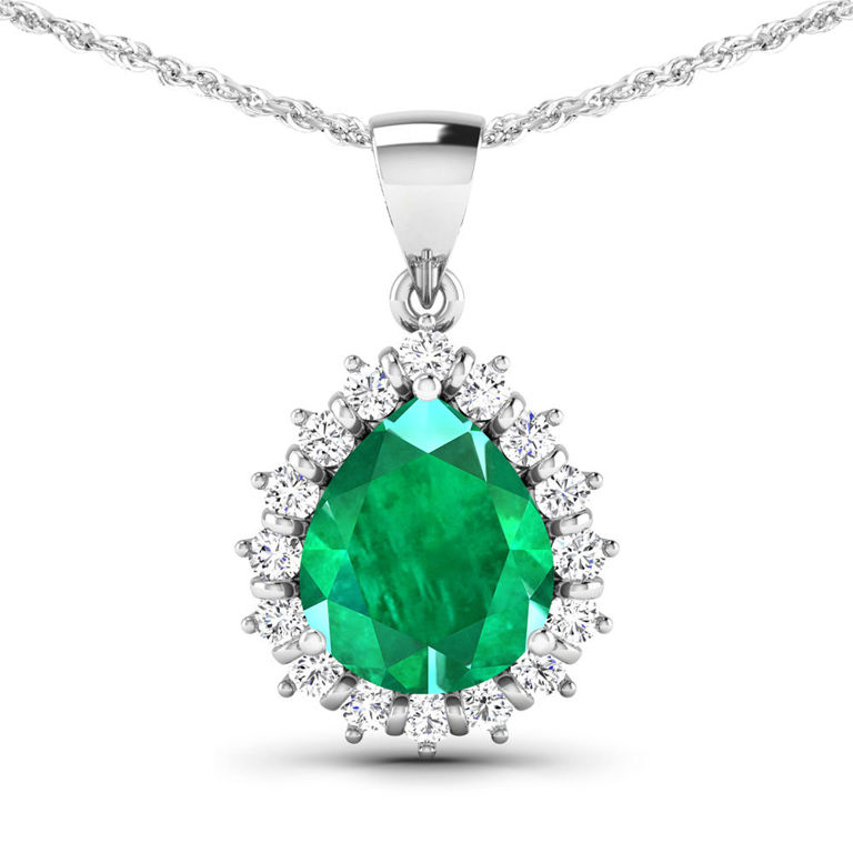 14k White Gold Emerald and Diamond Pendant