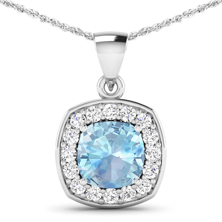 14k Gold Aquamarine and Diamond Pendant Necklace