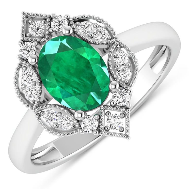 14k White Gold Emerald and Diamond Ring