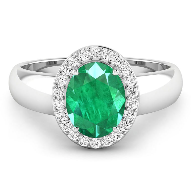 14k White Gold Emerald and Diamond Ring