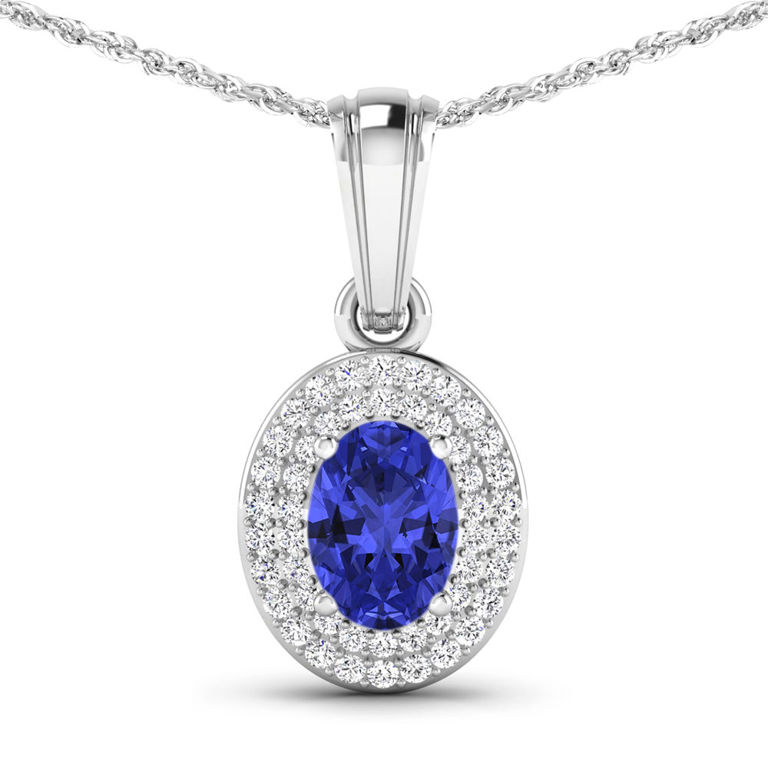14k White Gold Tanzanite and Diamond Pendant