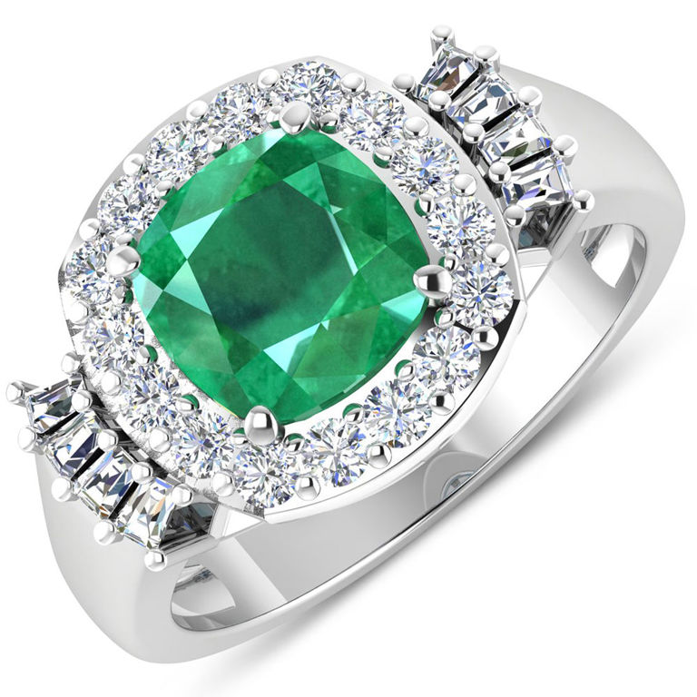 14k White Gold Emerald and Diamond Ring