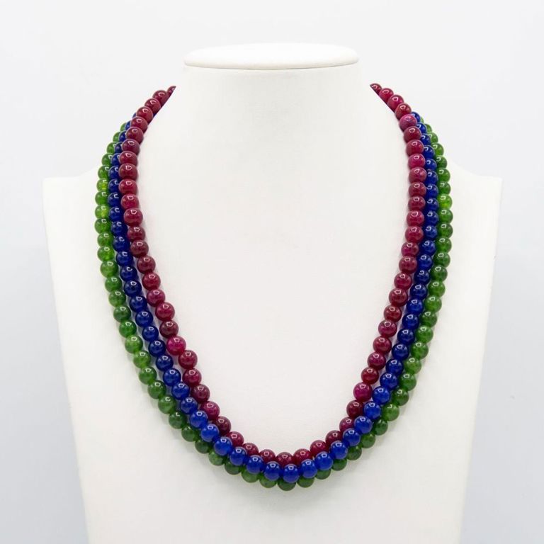 Ruby, Emerald and Sapphire Bead Necklace