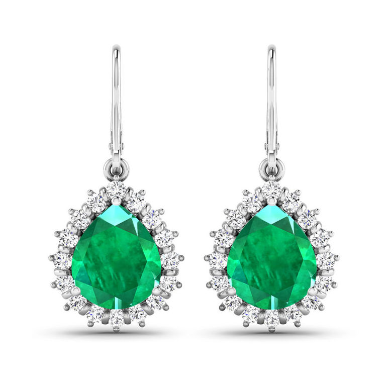 14k White Gold Emerald and Diamond Earrings