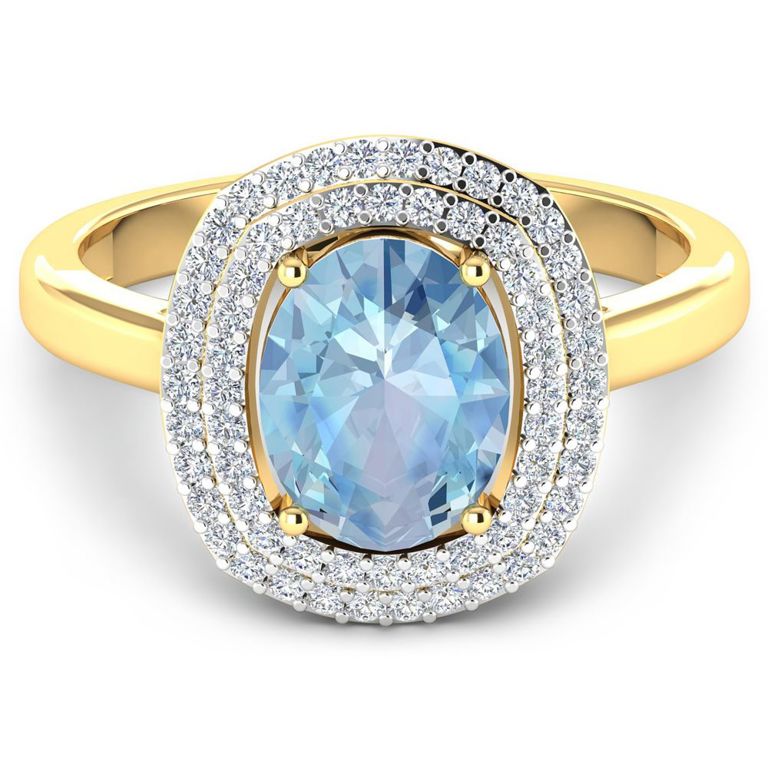 14k Yellow Gold Aquamarine and Diamond Ring