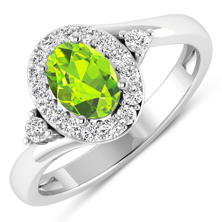 14k White Gold Peridot and Diamond Ring