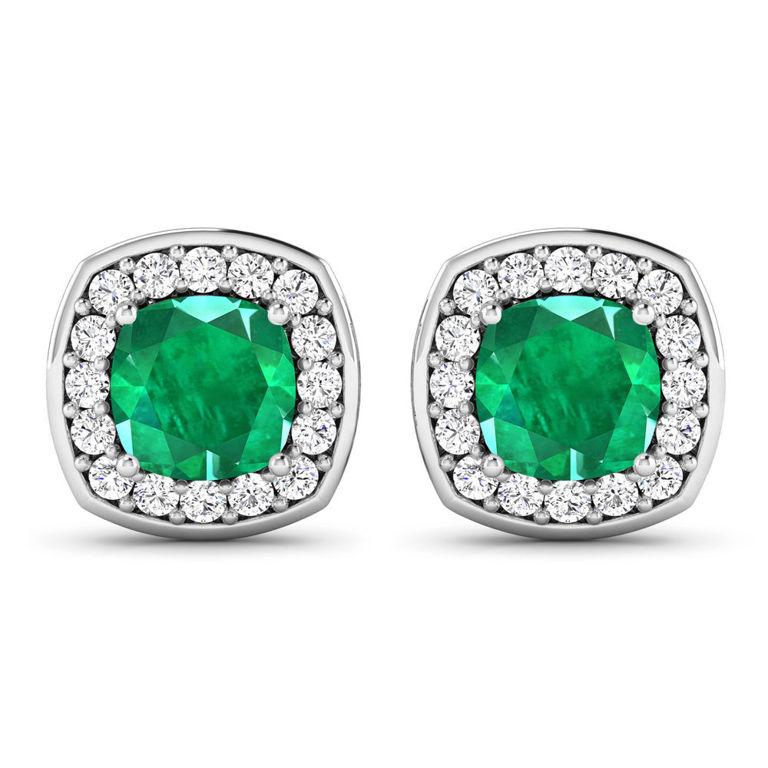14k White Gold Emerald and Diamond Earrings