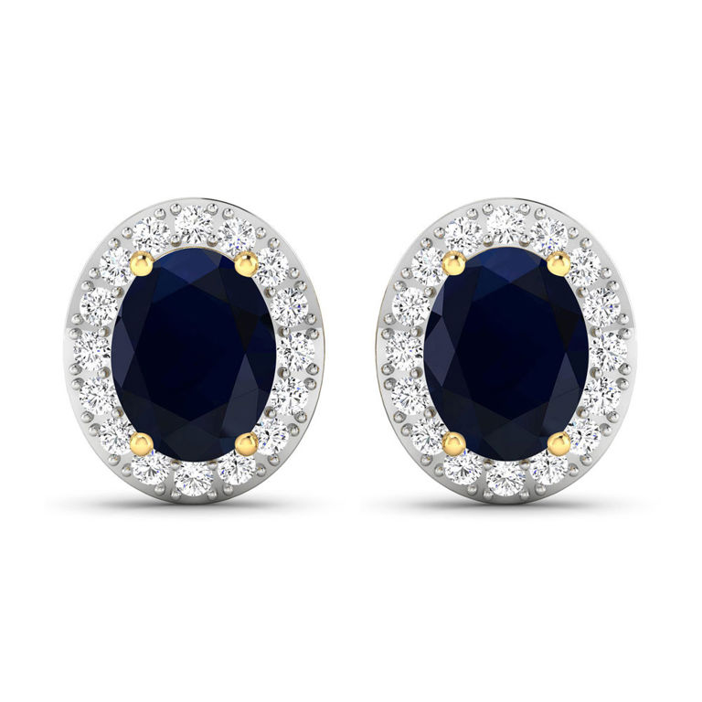 14k Gold Blue Sapphire and Diamond Earrings