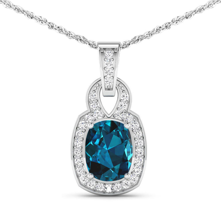 14k Gold Blue Topaz and Diamond Pendant