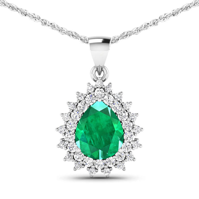14k Gold Emerald and Diamond Pendant