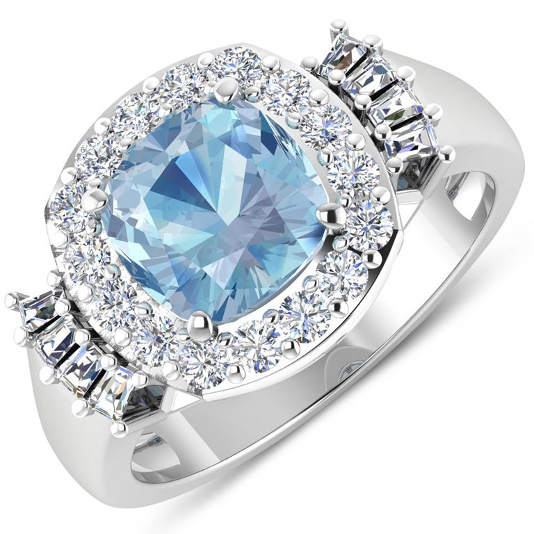 14k Gold Aquamarine and Diamond Ring