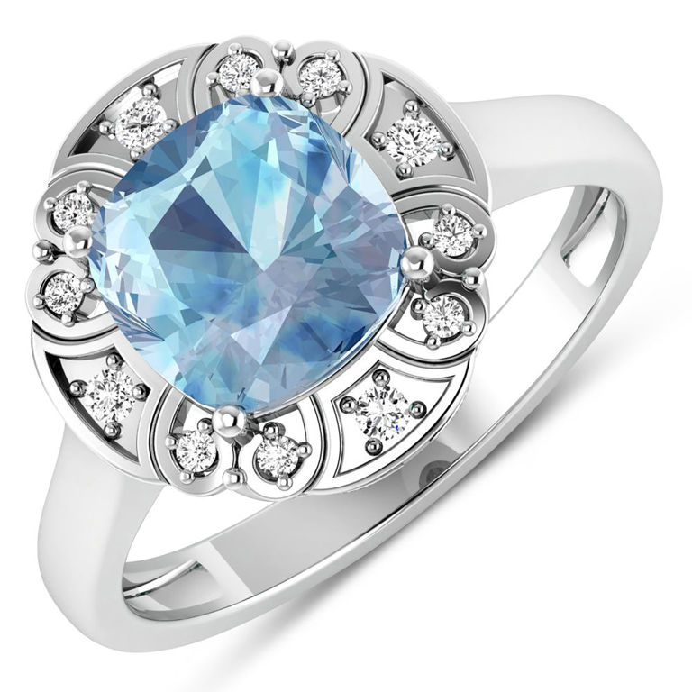 14k Gold Aquamarine and Diamond Ring