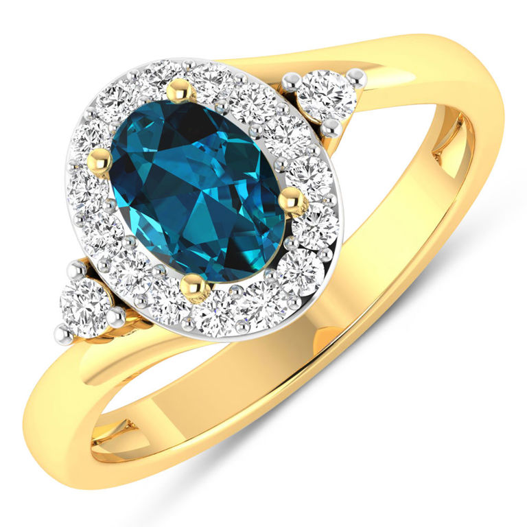 14k Yellow Gold Topaz and Diamond Ring