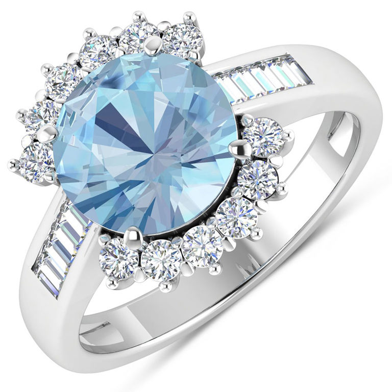 14k Gold Aquamarine and Diamond Ring