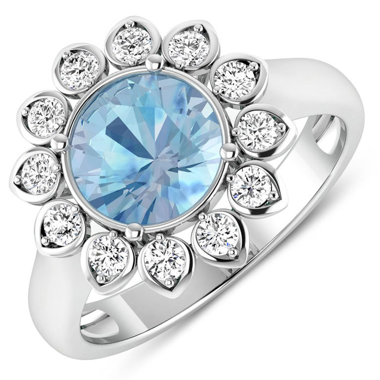 14k White Gold Aquamarine and Diamond Ring