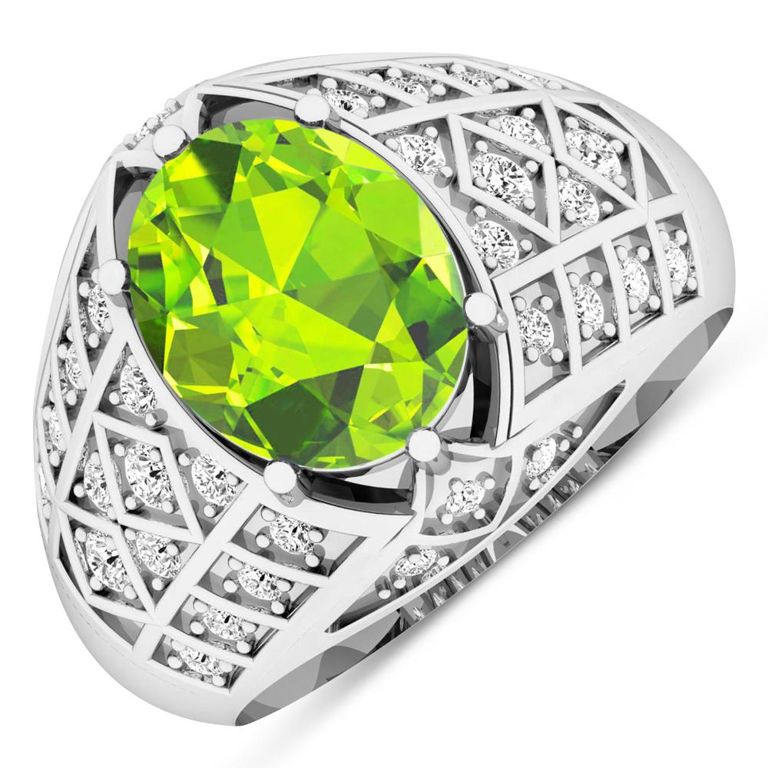14k White Gold Peridot and Diamond Ring