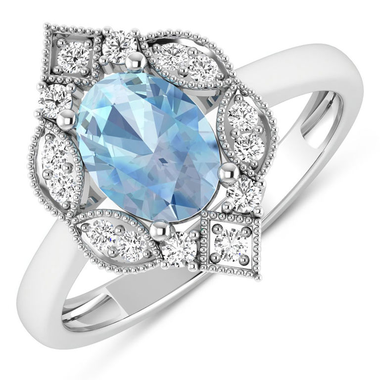 14k Gold Aquamarine and Diamond Ring