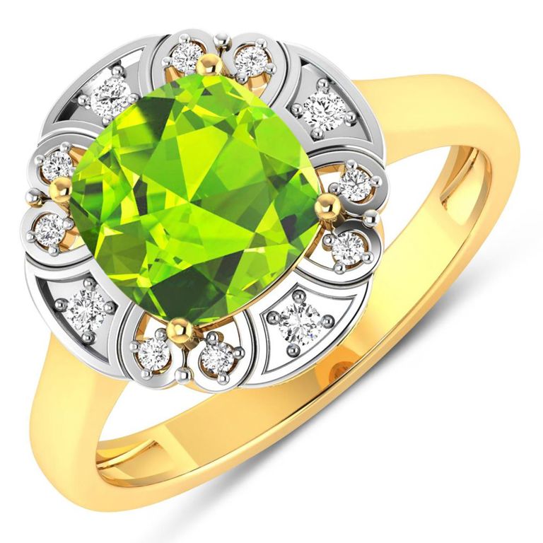 14k Yellow Gold Peridot and Diamond Ring