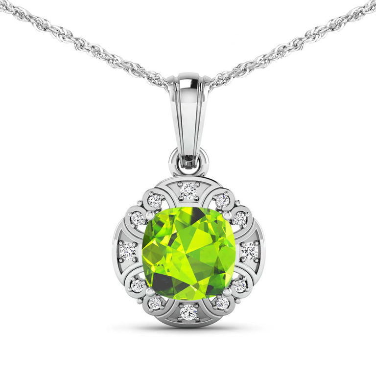 14k White Gold Peridot and Diamond Pendant
