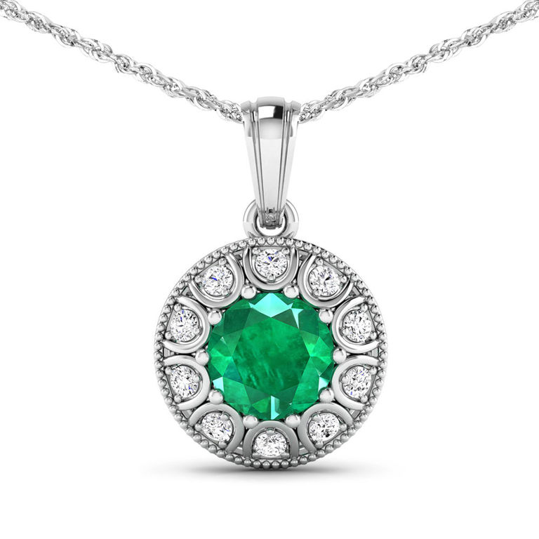 14k Gold Emerald and Diamond Pendant