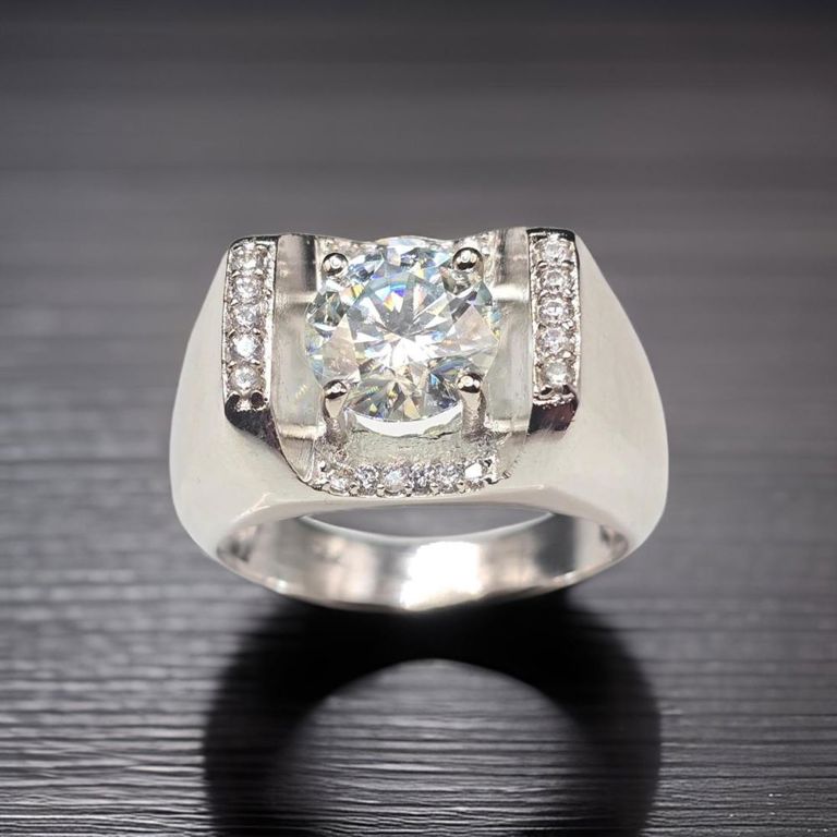 Sterling Silver and 14k White Gold Moissanite Ring