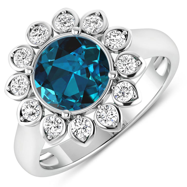 14k White Gold Topaz and Diamond Ring