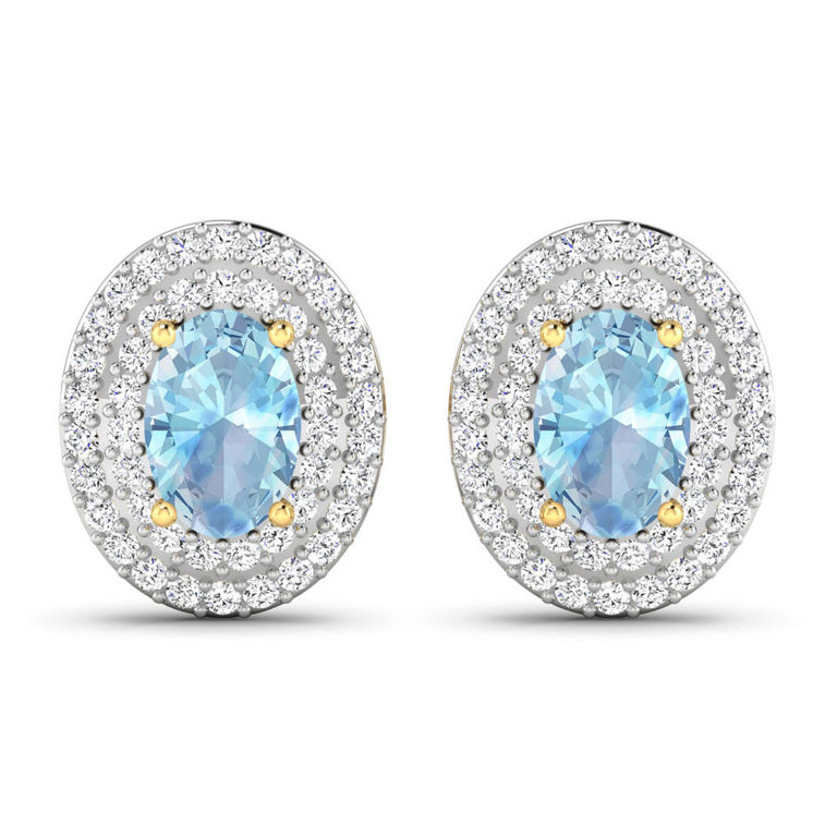 14k Yellow Gold Aquamarine and Diamond Earrings
