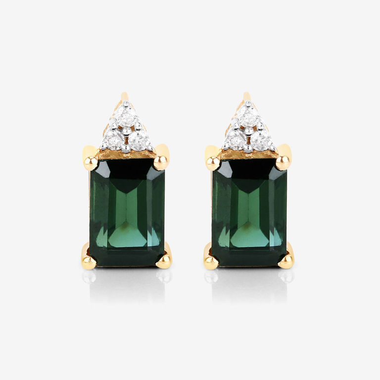 14k Yellow Gold Tourmaline and Diamond Earrings