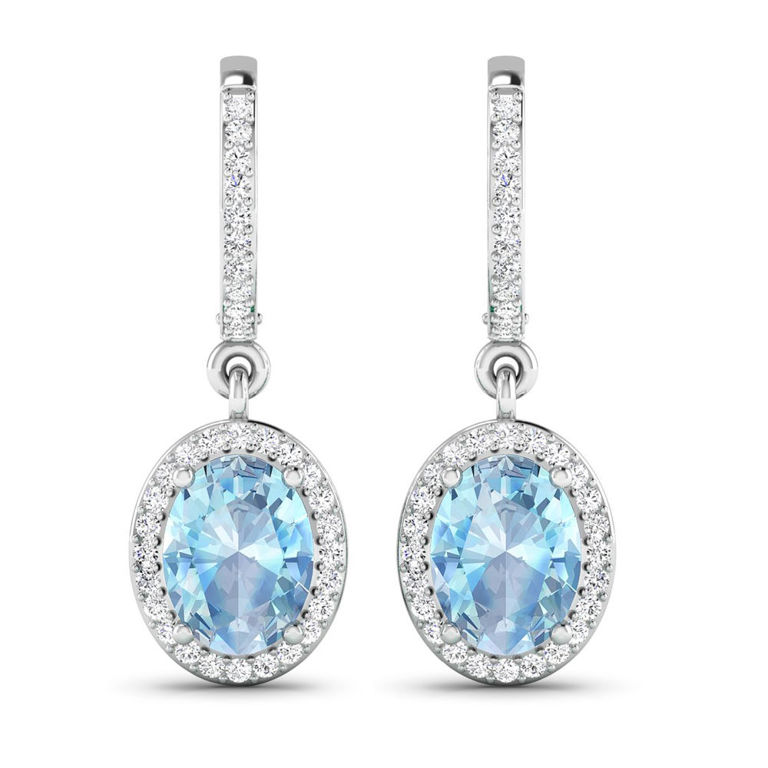 14k White Gold Aquamarine and Diamond Earrings