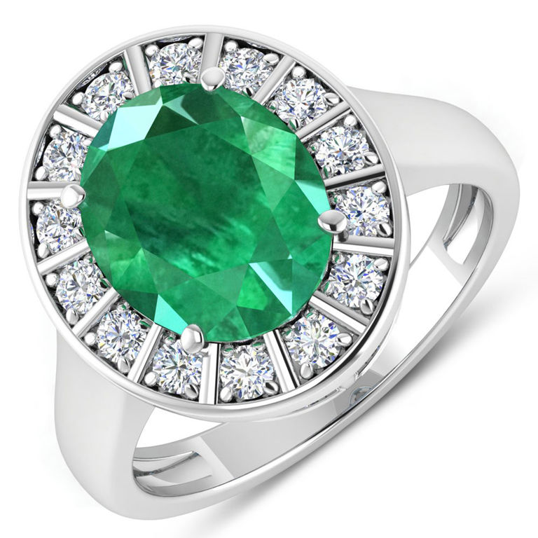14k White Gold Emerald and Diamond Ring